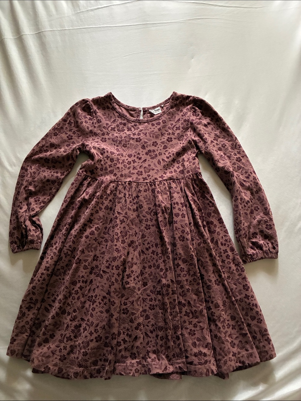 Kids Floral Long-Sleeve Dress Top in Mauve
